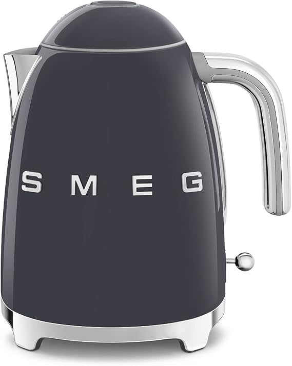 SMEG KLF03 7-Cup Electric Kettle Retro Style Soft Open Lid with Auto Shut-off and 360° Swivel Base - Grey