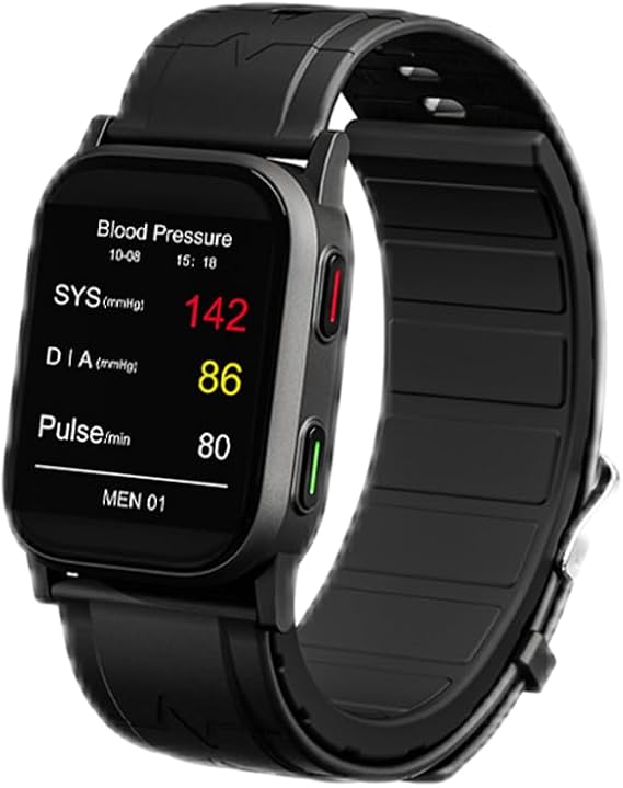 Black Lightweight BP Smartwatch(Non AI Version), FDA 510(k) Cleared, Airbag Blood Pressure, Heart Rate, Blood Oxygen,Sleep, Fitness, Bluetooth App, Contact us for Discount