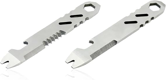 2Pcs Mini Keychain Prybar,Mini Pocket Pry Bar Crowbar,Portable Gray Multi Tool with Bottle Opener,EDC Lightweight Multipurpose Tool,Wrench Screwdriver Clip Titanium Pry Bar for Outdoor Camping