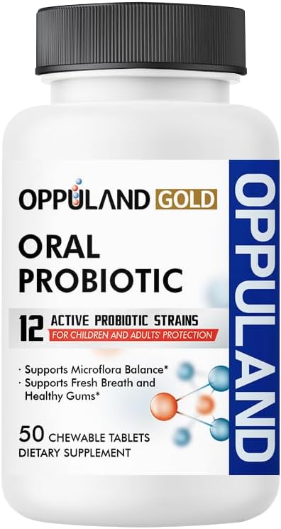 Oral Probiotic with 12 Probiotic Strains, BLIS K12 M18, B. lactis & L. Reuteri - Dental Care - Fresh Breath & Gum Health - Easy to Take for Adults & Kids - Scentless - 50 Chewable Tablets