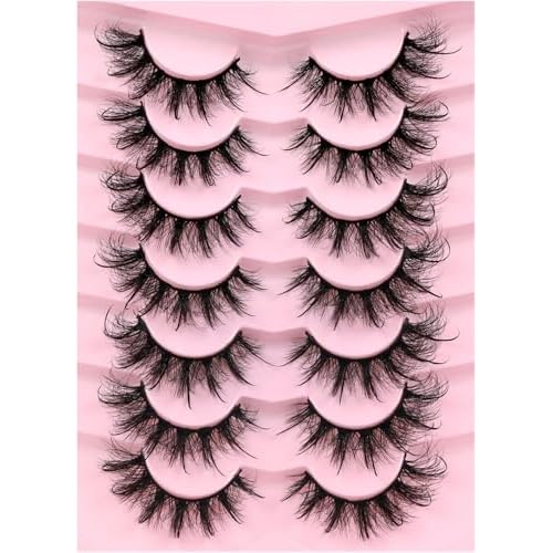 Veleasha Mink Lashes Spiky Cat Eye Lashes Dramatic Eyelashes Fluffy 7 Pairs Manga Lashes 16-26mm Wet Long False Eyelashes 3D Lashes Look Like Eyelash Extensions D Curl - Pretty