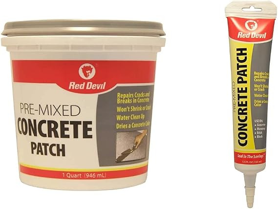 Red Devil 0644 Pre-Mixed Concrete Patch, 1 Quart, Pack of 1, Gray & 0645 Pre-Mixed Concrete Patch, 5.5 Oz Squeeze Tube, Pack of 1, Gray, 5 Fl Oz