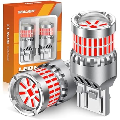 SEALIGHT 7440 7443 LED Bulbs Red for Brake Lights, Upgraded T20 7444 7441 W21W 992 7443NA LED Bulb 56-SMD with Projector Lens for Stop Tail Lights, Pack of 2