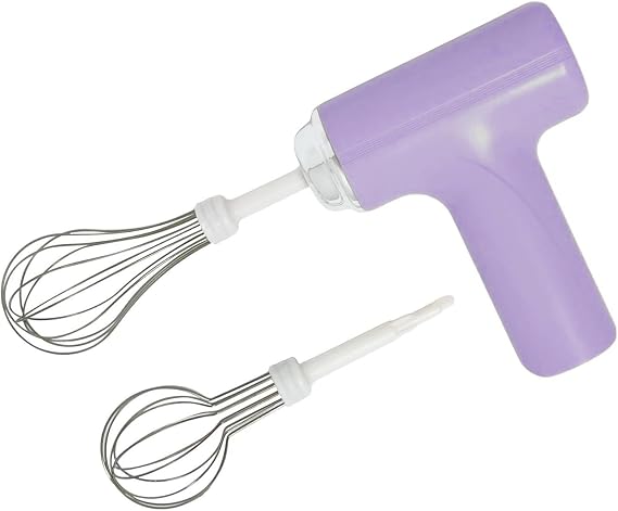 Cordless Hand Mixer, One Touch Off Handheld Electric Whisk with 3 Speed Modes, Hand Held Egg Beater with 2 Detachable Stir Whisks (Purple)