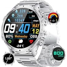 Smart Watches for Men(LED Flashlight), 1.85'' HD Large Smartwatch, 800mAh/5ATM Waterproof/Pedometer/100+ Sports Fitness Tracker Watch, Rugged Smartwatches for Men Compatible Android iPhone
