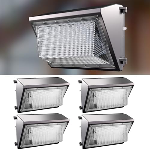Lightdot 4Pack 250W LED Wall Pack Lights, 100-277v Dusk to Dawn with Photocell 37500Lm150LmW 5000K IP65 Outdoor Exterior Lighting for Building,Yard,Warehouse,Factory,Garage, ETLHeight:20-40ft