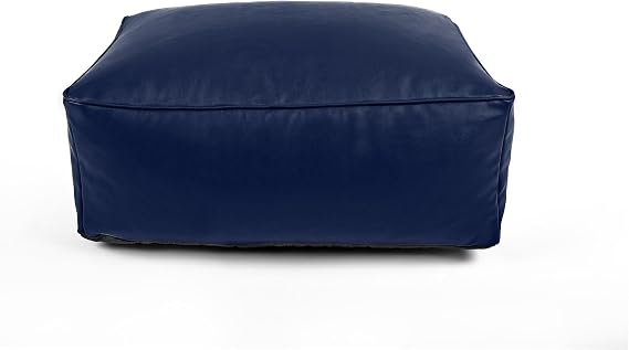 Littens Navy Blue Rectangular Footstool Bean Bag, Soft Faux Leather, Pouffe, Ottoman, Livingroom Low Seat, Piped, Non-Slip (65cm x 45cm x 25cm)
