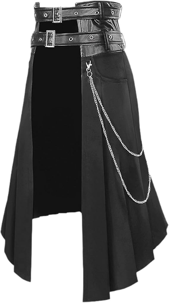 Men's Gothic Punk Skirt Hip Hop Fashionable Adults Long Skirt Daily Half Skirt, XS Black