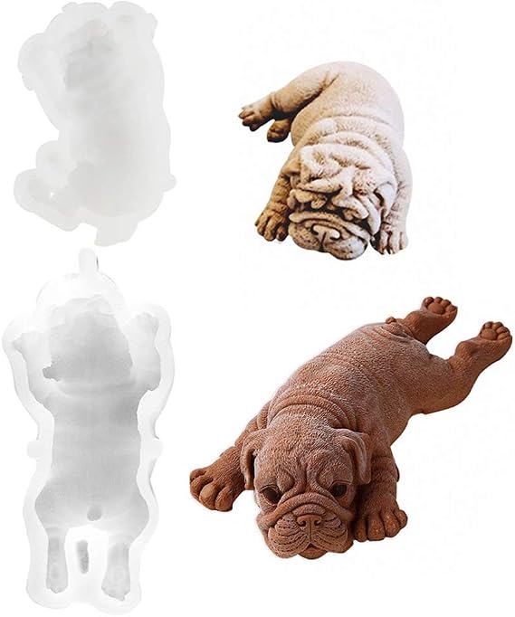 Fewo 2 Pack 3D Shar Pei Dog Silicone Molds for Baking Mousse Cake Pug Puppy Birthday Treats Chocolate Jello Fondant Mould Pudding Ice Cream Soap Lotion Bars Making Supplies
