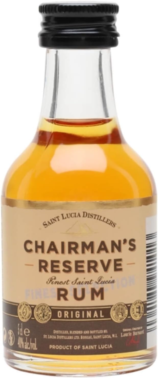 Chairman's Reserve Original Miniature: Premium Rum/Distilled, blended and bottled in Saint-Lucia / 40% alcohol, 5CL/ perfect for cocktails and sipping experiences.