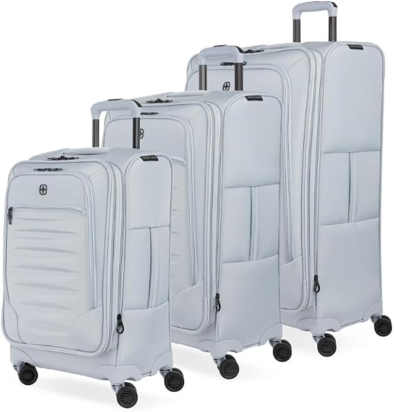 SwissGear Opulence Softside Expandable Luggage Light Blue 3-Piece Suitcase Set with Spinner Wheels (21/25/29) Ideal for 2-3 Week Trips