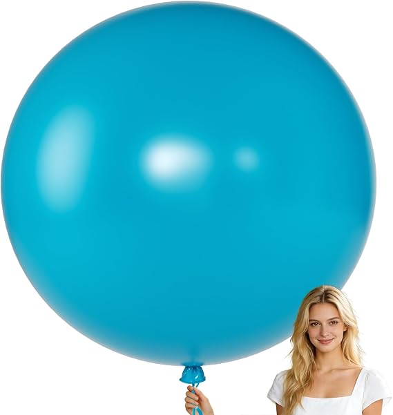 KALOR Aqua Blue Giant Balloons 36 Inch Large Latex Balloons, 4 Pack Jumbo Round Helium Balloon for Birthday Bridal Shower Wedding Baby Shower Party Decorations