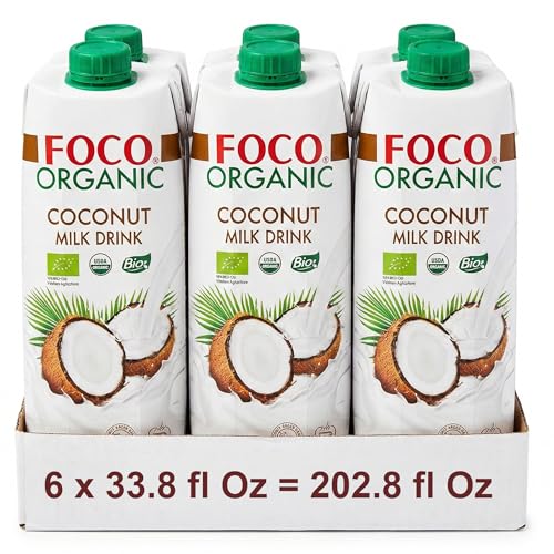 FOCO UHT USDA-Organic NON-GMO Coconut Milk DrinkBeverage 33.8 fl Oz, Pack of 6