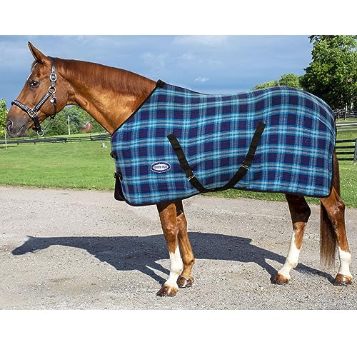 Country Pride Waffle Weave Horse Sheet, Cotton Cooler, Moisture-Wicking Stable Sheet, Double Buckle Front, Bias Surcingles, Adjustable Elastic Hind Leg Straps, Blue Plaid or Black Plaid Large, Blue