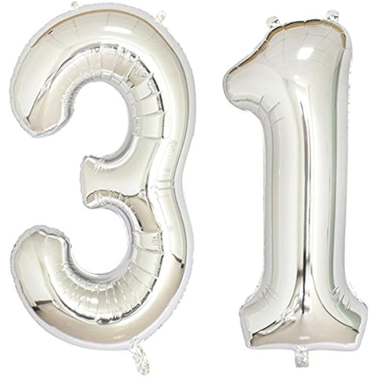 40inch Silver Foil 31 Helium Jumbo Digital Number Balloons, 31th Birthday Decoration for Women or Men, 31 Birthday Party Supplies