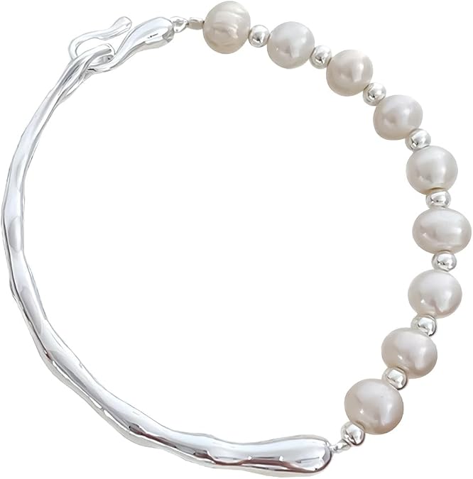 925 Sterling Silver Bracelets for Women Trendy Gorgeous Pearl Baroque Bracelet Stack Hand Chain Boho Jewelry Vintage/Luxury 14K Gold Plated Hand Jewelries Anniversary Birthday Gift for Mom Wife