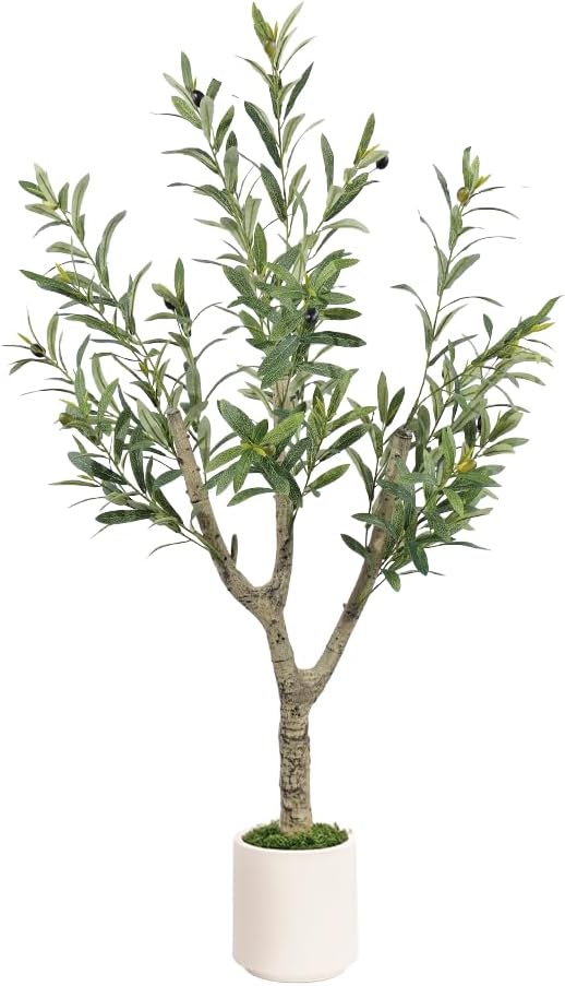 Faux Olive Tree 4ft Tall 1Pack with White Planter for Home Decor