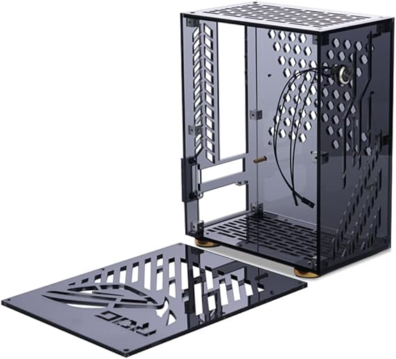 Mini ITX Case, Mini PC Case with 6 Sided Hollow, Side Transparent Door, ITX Computer Gaming Case, Small Form Factor PC Case (Black)