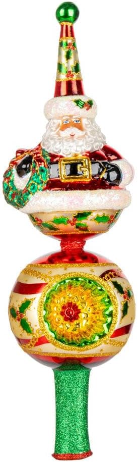 Christopher Radko Hand-Crafted European Glass Christmas Tree Decorative Ornament, Ho Ho Holly Cheer Finial