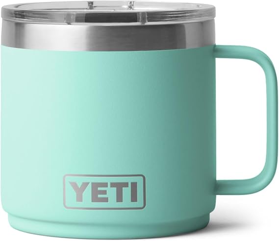 YETI Rambler 14 oz Ceramic Lined Stackable Mug, Seafoam | Double-Wall Vacuum Insulated, Stainless Steel with MagSlider Lid