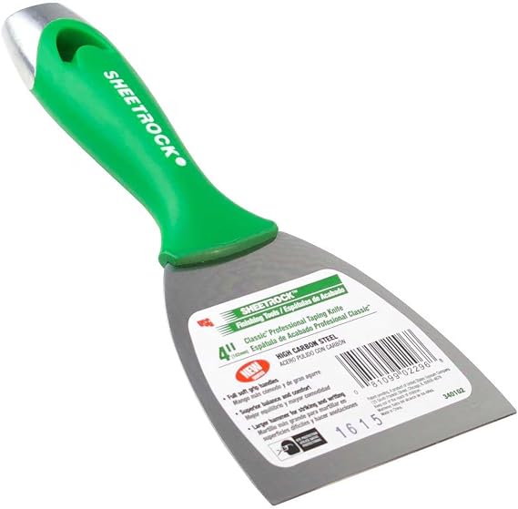 USG Sheetrock Tools 4" Classic Carbon Steel Drywall Joint Knife, Flexible Rust-Resistant Blade, Soft Grip Handle, Enlarged Hammer End, Professional Drywall Finishing Knife