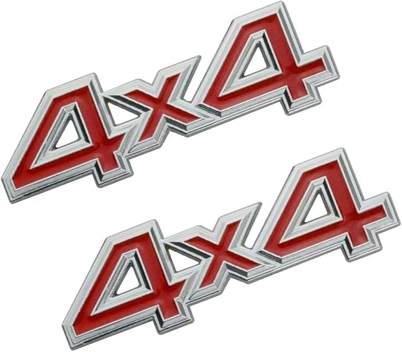 4X4 Four-Wheel Drive Emblem, 3D Metal Car Side Fender Rear Trunk Emblem Badge Sticker Decals (Silver-red)