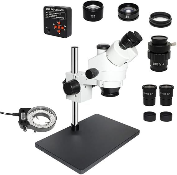Microscope Accessories Kit 3.5X-90X Industrial Electronic Simul Focal Trinocular Stereo Microscope 38MP H_DMI-Comp USB Microscopio Camera for Phone Repair Tools Microscope Slides(38MP CTV 0.5X)