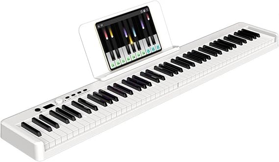 Electronic Piano Keyboard Bluetooth Foldable 88 Keys Weighted Digital Pianos With Power Adapter, Pedal, Music Stand, Bag For Beginners(White)