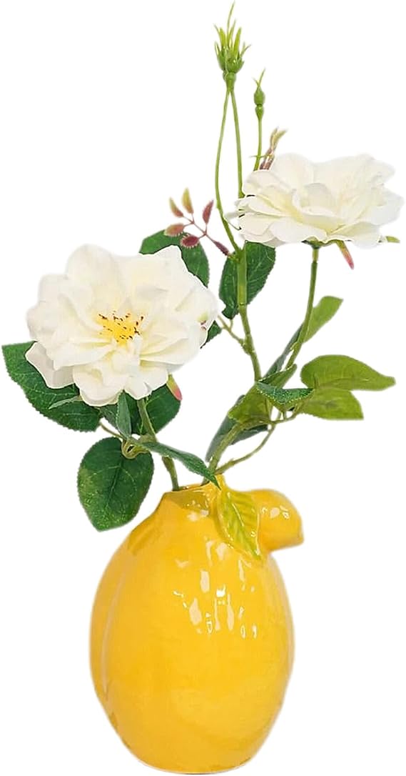 Lemon Shaped Vase Cute Ceramic Fruit Vase Yellow Lemon Decorative Flowers Vases for Home Kitchen Table Centerpieces Decor