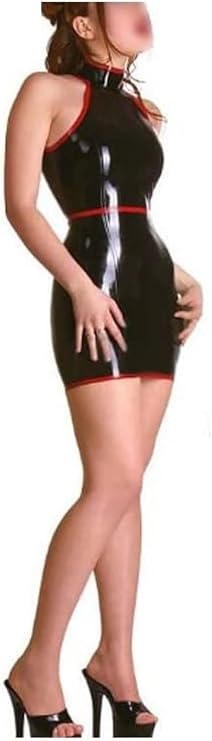 Sexy Natural Black Latex Women Dresses Rubber Unique Party Outfits Club Wear with Back Zipper,White,M