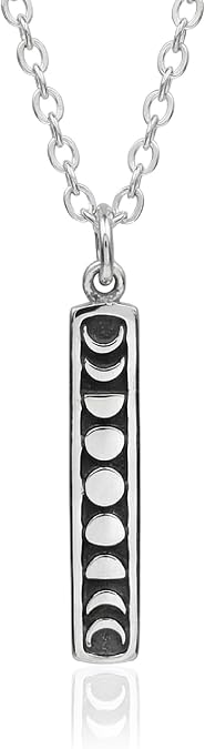 Moon Phase Bar Charm Necklace for Women, Sterling Silver Dainty Handmade Necklace, Celestial Lunar Vertical Pendant, Everyday Minimal Layering Jewelry, 18"