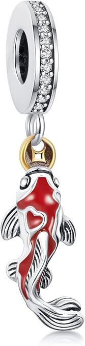 Doyafer 925 Sterling Silver Women's Bracelet Koi Pendant, Glazed Charm, Compatible with Bracelet Necklace, Lucky Beaded Birthday Gift