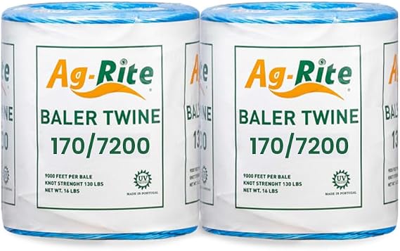 Baling Twine 170 x 7200' UV Two Spool - Blue, 1 Roll | Weather-Resistant - Farm-Grade Polypropylene Round Baler - Agricultural Livestock Binding - Bundling & General Farm Use