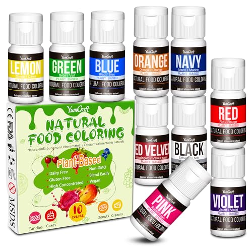 Natural Food Coloring - 10 Plant-Based Organic Vibrant Liquid Dyes | Artificial Dye-Free, Non-GMO, Food-Grade, Dye Free Food Coloring | For DIY Baking, Cake Decorating, Frosting, Fondant