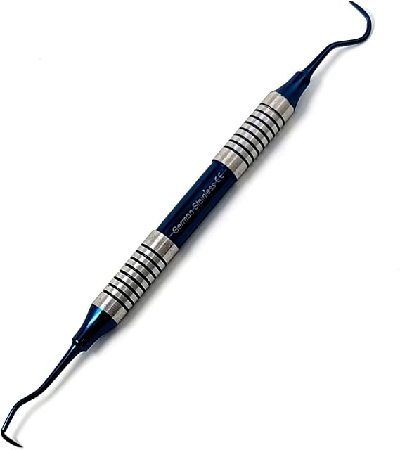 Periodontal Dental Anterior Posterior Sickle Scaler U15/33, Stainless Steel Oral Hygiene Instrument, Hollow Handle Blue Titanium Coated Double Ended Medical Dental Veterinary Instrument