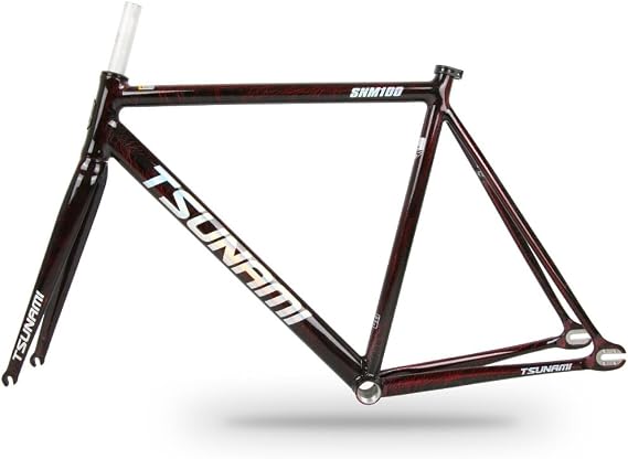 700C Fixed Gear Bike Frameset 49 52 55 58CM Aluminum Alloy Bike Frame Racing Track Bike C Brake Frame 100/120mm Quick Release(Black Red,58cm)