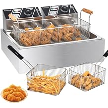 Commercial Deep Fryer with Basket for Restaurant or Home Use, 3400W 12.7QT Detachable Large Capacity Stainless Steel Countertop Electric Oil Fryer with Temperature Control