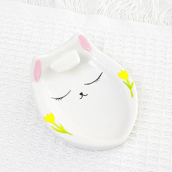 Ceramic Utensil Rest for Stove Top, Cute Cartoon Cat Spoon Holder for Ladles, Tong, Patula, Chopsticks, Coffee Spoon Holder, Heat-Resistant Cooking Cutlery Rests,Condiment tray, Snack plate