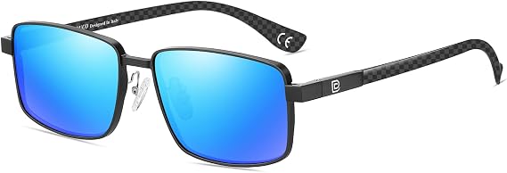 DUCO Retro Rectangular Polarized Sunglasses for Men Trendy Carbon Fiber Shades