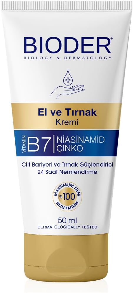 Bioder Hand and Nail Care Cream 50 ml – Biotin, Niacinamide and Zinc Content Moisturizer, Nail Strengthener