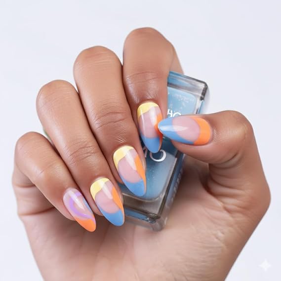 PaintLab Press On Nails - Melted Popsicle Almond Fake Nails, 24 Nails in 12 Sizes with Glue, Reusable Salon Quality Press On Nails