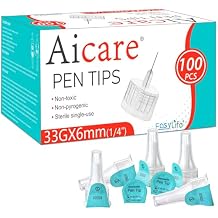 Pen Tips 33G x 6mm, Universal Fit, 100/bx, Comfortable, Extra-Thin