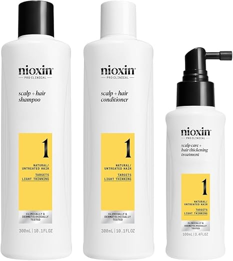 Nioxin System 1 Natural Hair Light Thinning Kit by for Unisex - 3 Pc 10.1oz Cleanser Shampoo, 10.1 oz Scalp Therapy Conditioner, 3.38oz Scalp and Hair Treatment