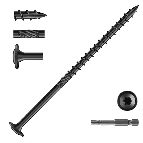 50Pcs Washer Head Wood Screws 6.3 x 125mm, Black Decking Screw
