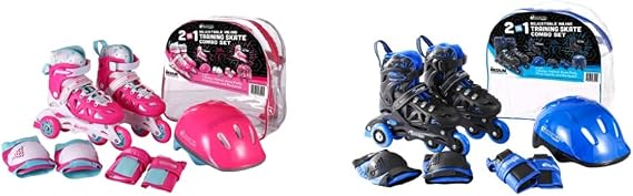 Chicago Skates Girls Inline Training Skate Combo Set - Pink/Purple - Medium Sizes 1-4 & Chicago Skates Training Set Black/Blue MD (1 Little Kid - 4 Big Kid)