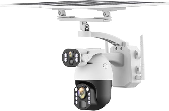 360 Solar Wi-Fi/4G PTZ Security Camera with Alarm, Dual Lens 6mp Energy Alert with SD Card | CCTV Surveillance (Black White Color,4G)