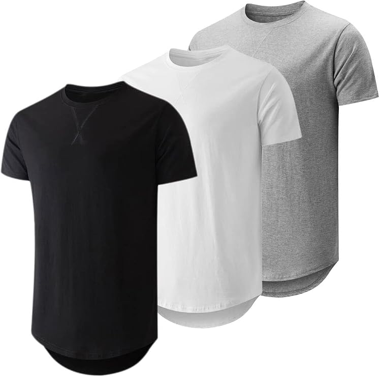 JMIERR Mens 3 Pack Longline Crewneck T Shirts Hipster Tee Set