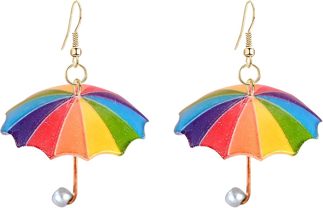 Funny Cute Resin Rainbow Umbrella Drop Dangle Earrings Personality Creative Mini Umbrella Weather Earrings Costume Holiday Jewelry for Womens Gifts