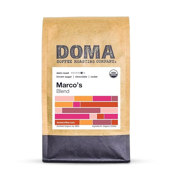 Doma Coffee Roasting Company "Marco's Organic Blend - Espresso" Dark Roasted Fair Trade Organic Whole Bean Coffee - 12 Ounce Bag