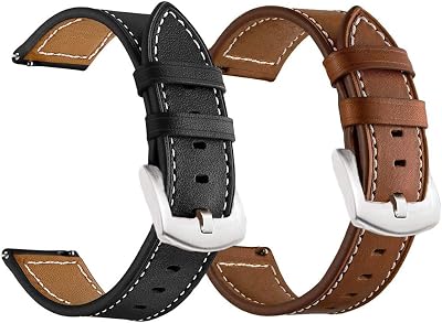 LDFAS Compatible for Vivoactive 4S3S Bands, 18mm Leather Watch Strap with Silver Metal Buckle Compatible for Garmin Venu 3S2S,Forerunner 255S Bands, BrownBlack 2 Pack